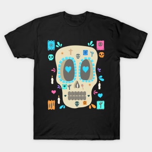 Día De Los Muertos - Colorful Sugar Skull - Papel Picado T-Shirt